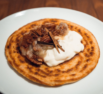 Cinnamon Spiced Stewed Apple Protein Pancake